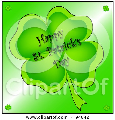 Royalty-Free (RF) Clipart Illustration of a Happy St Patricks Day Greeting On A Four Leaf Clover by Pams Clipart