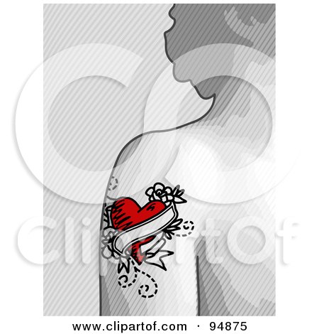 Royalty-Free (RF) Clipart Illustration of a Heart Tattoo On A Gray Woman's Arm by NL shop