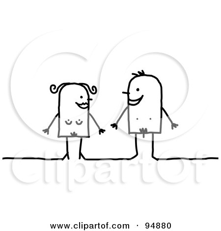 Royalty-Free (RF) Clipart Illustration of a Stick People Adam And Eve Checking Each Other Out by NL shop