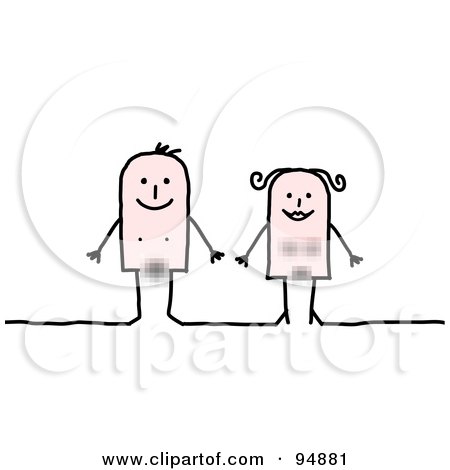 Royalty-Free (RF) Clipart Illustration of a Stick People Adam And Eve With Blurred Private Parts by NL shop