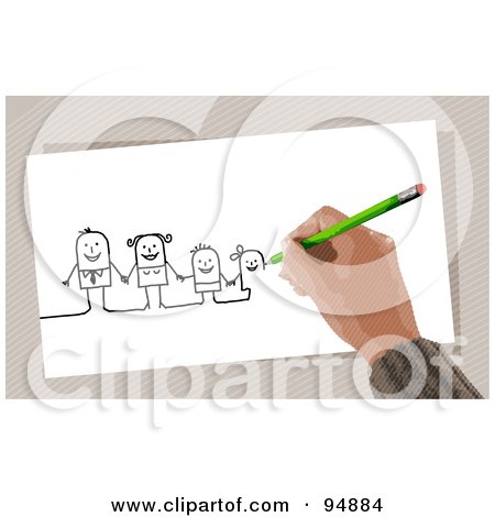Royalty-Free (RF) Clipart Illustration of a Hand Drawing A Stick Family With A Pencil by NL shop