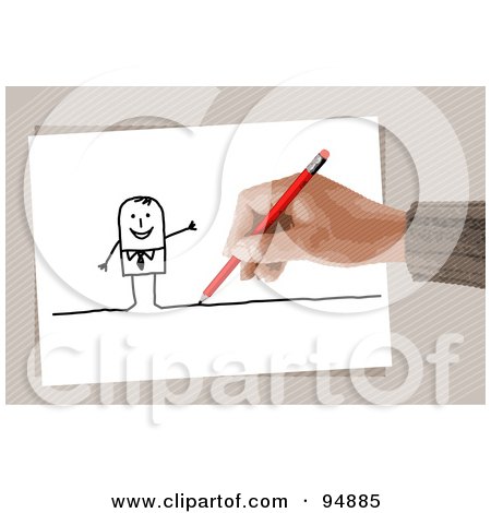 Royalty-Free (RF) Clipart Illustration of a Hand Drawing A Stick Man With A Pencil by NL shop