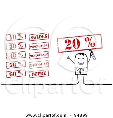 Royalty-Free (RF) Clipart Illustration of a Digital Collage Of A Stick People Businessman With Retail Stamps by NL shop