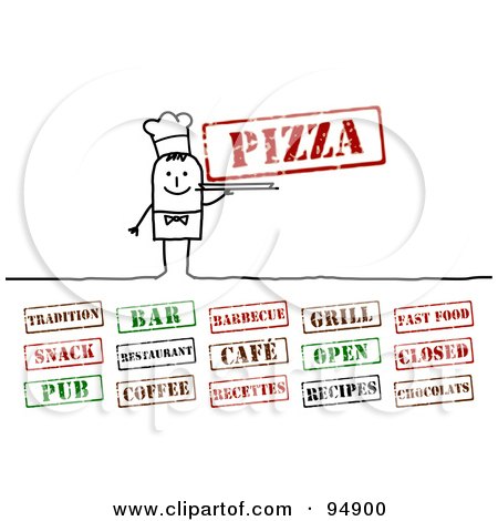 Royalty-Free (RF) Clipart Illustration of a Digital Collage Of A Stick People Chef With Stamps by NL shop