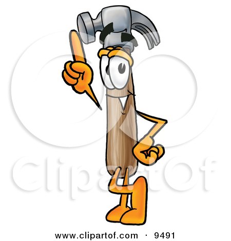 Clipart Picture of a Hammer Mascot Cartoon Character Pointing Upwards by Mascot Junction