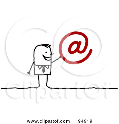 Royalty-Free (RF) Clipart Illustration of a Stick People Businessman With A Red Arobase by NL shop