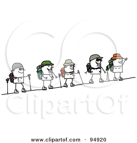 Royalty-Free (RF) Clipart Illustration of a Stick People Group Climbing A Mountain by NL shop