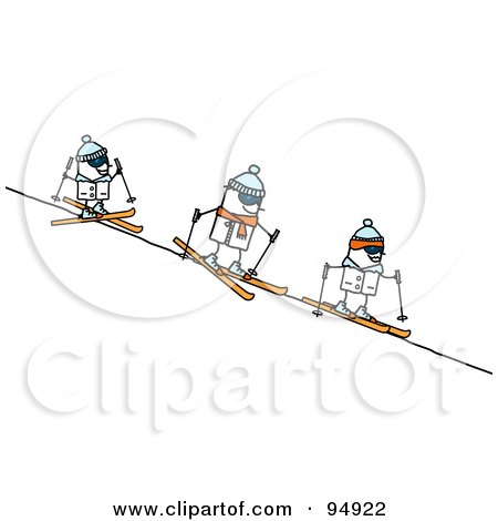 Royalty-Free (RF) Clipart Illustration of a Stick People Group Skiing Downhill by NL shop