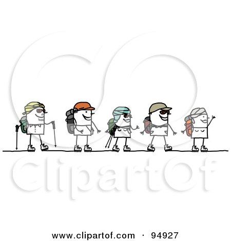 Royalty-Free (RF) Clipart Illustration of a Stick People Group Walking In A Desert by NL shop