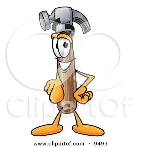 Clipart Picture of a Hammer Mascot Cartoon Character Pointing at the Viewer by Mascot Junction