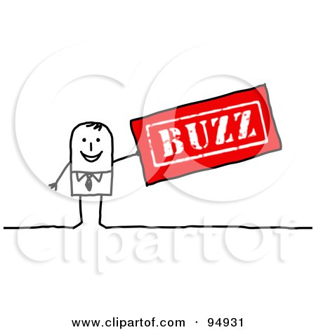 Royalty-Free (RF) Clipart Illustration of a Stick People Businessman With A Red Buzz Stamp by NL shop