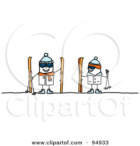 Royalty-Free (RF) Clipart Illustration of a Stick People Couple With Skis by NL shop