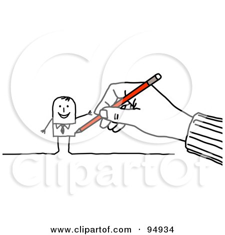 Royalty-Free (RF) Clipart Illustration of a Hand Drawing A Businessman With A Pencil by NL shop