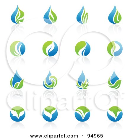 Royalty-Free (RF) Clipart Illustration of a Digital Collage Of Blue And Green Organic And Ecology Logo Designs Or App Icons by elena
