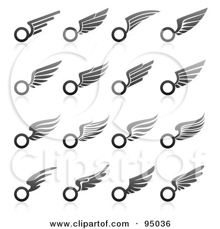 Royalty-Free (RF) Clipart Illustration of a Digital Collage Of Black And Gray Wing Logo Designs Or App Icons by elena