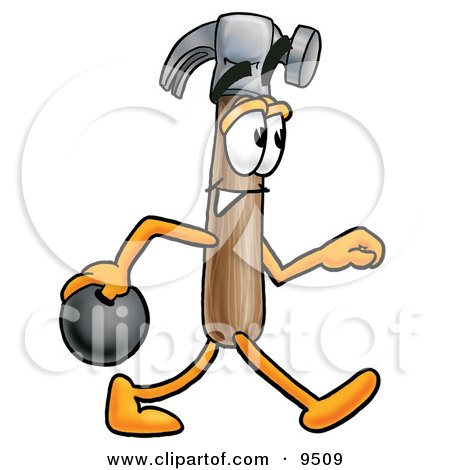 Clipart Picture of a Hammer Mascot Cartoon Character Holding a Bowling Ball by Mascot Junction