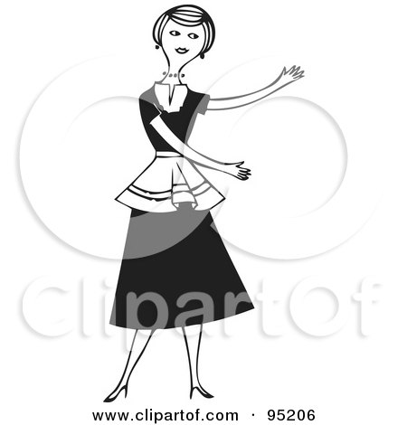 Royalty-Free (RF) Clipart Illustration of a Retro Black And White Woman Presenting With Both Arms by BestVector