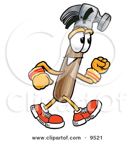 Clipart Picture of a Hammer Mascot Cartoon Character Speed Walking or Jogging by Mascot Junction