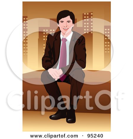 Royalty-Free (RF) Clipart Illustration of a Corporate Business Man Sitting On A Wall - 1 by mayawizard101