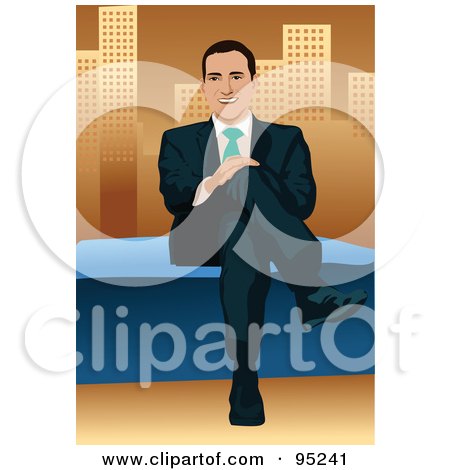 Royalty-Free (RF) Clipart Illustration of a Corporate Business Man Sitting On A Wall - 2 by mayawizard101