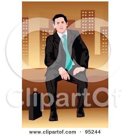 Royalty-Free (RF) Clipart Illustration of a Corporate Business Man Sitting On A Wall - 3 by mayawizard101