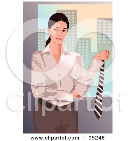Royalty-Free (RF) Clipart Illustration of a Corporate Business Woman Holding A Tie by mayawizard101
