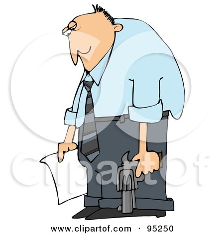 Royalty-Free (RF) Clipart Illustration of a Depressed Middle Aged Caucasian Man Holding A Suicide Letter And Gun by djart