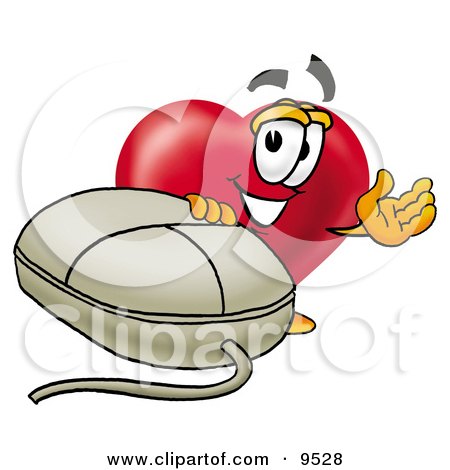 Clipart Picture of a Love Heart Mascot Cartoon Character With a Computer Mouse by Mascot Junction
