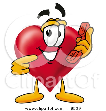 Clipart Picture of a Love Heart Mascot Cartoon Character Holding a Telephone by Mascot Junction