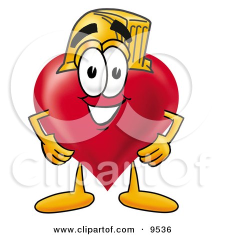 Clipart Picture of a Love Heart Mascot Cartoon Character Wearing a Helmet by Mascot Junction