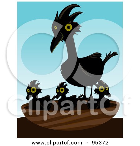 Royalty-Free (RF) Clipart Illustration of a Crow Standing Over Her Chicks In A Nest by Randomway