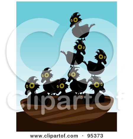 Royalty-Free (RF) Clipart Illustration of a Pile Of Crow Chicks In A Nest by Randomway