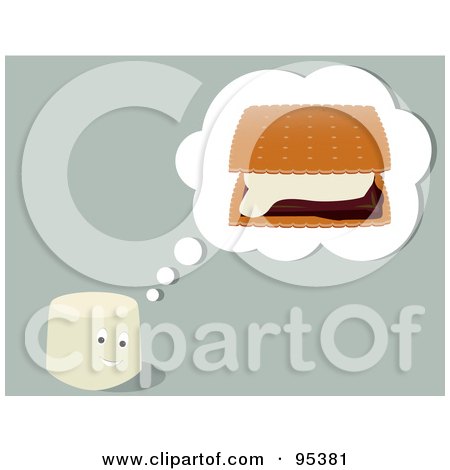 Royalty-Free (RF) Clipart Illustration of a Marshmallow Bar Thinking Of Smores by Randomway