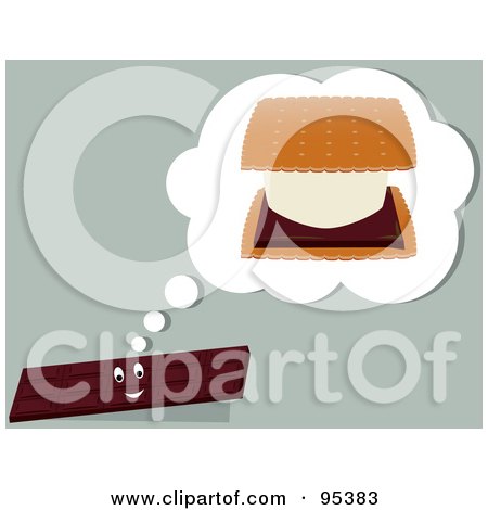 Royalty-Free (RF) Clipart Illustration of a Chocolate Bar Thinking Of Smores by Randomway