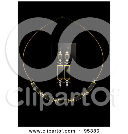 Royalty-Free (RF) Clipart Illustration of a Black Diamond Necklace And Earring Set by Randomway