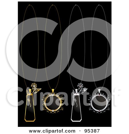 Royalty-Free (RF) Clipart Illustration of a Digital Collage Of Silver And Gold Necklaces On Black by Randomway