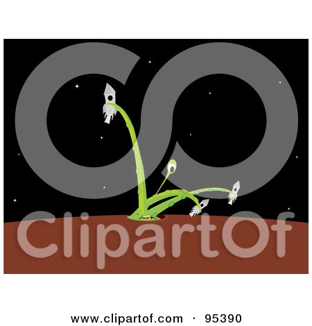 Royalty-Free (RF) Clipart Illustration of a Tentacled Alien Attacking Rockets by Randomway
