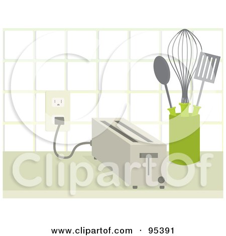 Royalty-Free (RF) Clipart Illustration of a Toaster Beside Utensils On A Kitchen Counter by Randomway
