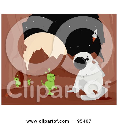 Royalty-Free (RF) Clipart Illustration of An Astronaut Discovering Beings On An Alien Planet by Randomway