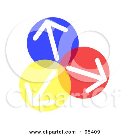 Royalty-Free (RF) Clipart Illustration of Yellow, Blue And Red Arrow Circles Pointing In Different Directions by oboy