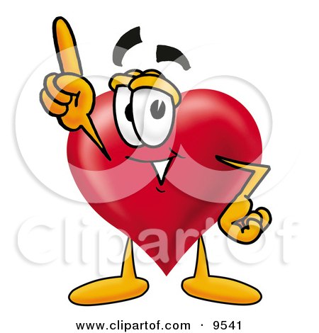 Clipart Picture of a Love Heart Mascot Cartoon Character Pointing Upwards by Mascot Junction