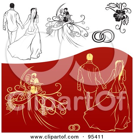 Royalty-Free (RF) Clipart Illustration of a Digital Collage Of Black And White And Red And Yellow Engagement And Wedding Design Elements - 3 by dero