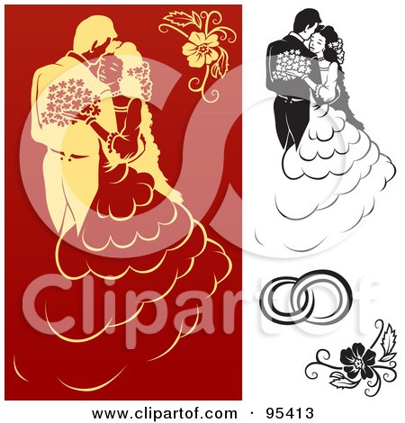 Royalty-Free (RF) Clipart Illustration of a Digital Collage Of Black And White And Red And Yellow Engagement And Wedding Design Elements - 2 by dero