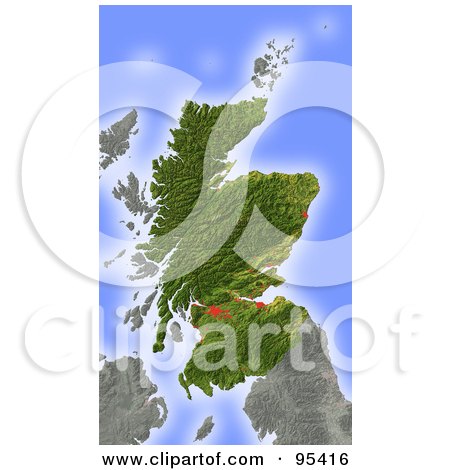 Royalty-Free (RF) Clipart Illustration of a Shaded Relief Map Of Scotland by Michael Schmeling