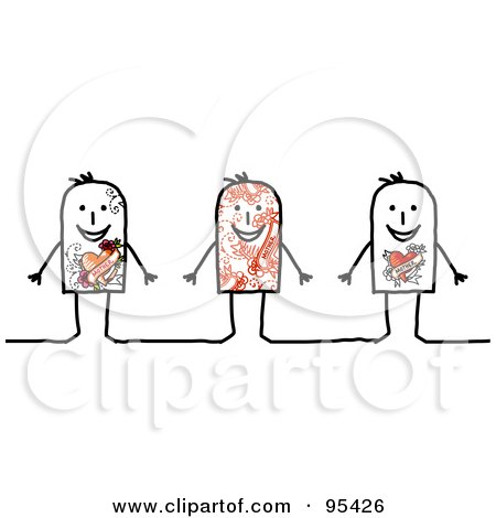 Royalty-Free (RF) Clipart Illustration of Three Stick People Men With Tattoos by NL shop