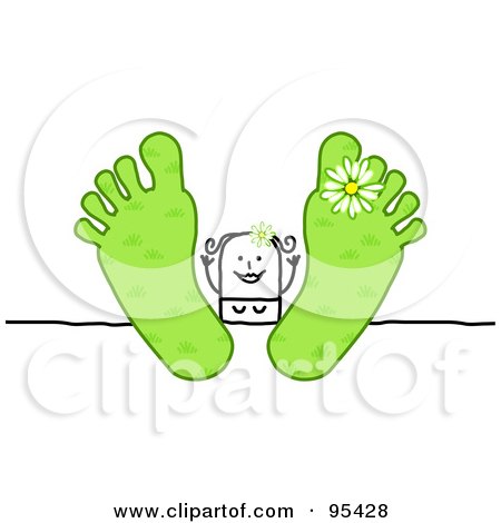 Royalty-Free (RF) Clipart Illustration of a Stick People Woman Relaxing With Her Green Spring Feet Up On A Table by NL shop