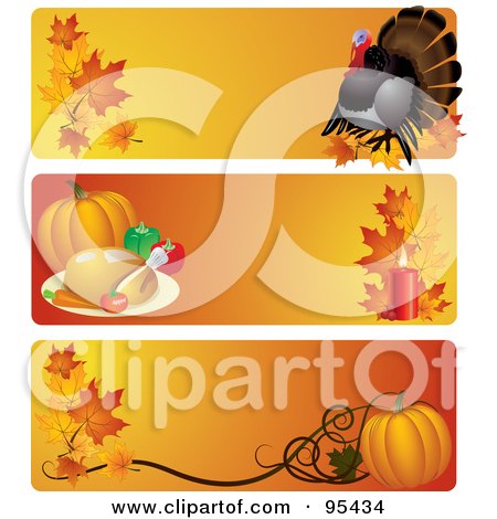 Royalty-Free (RF) Clipart Illustration of a Digital Collage Of Turkey, Feast And Pumpkin Thanksgiving Website Header Banners by Eugene