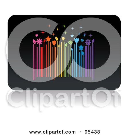 Royalty-Free (RF) Clipart Illustration of a Black Barcode With Colorful Floral Lines by Eugene
