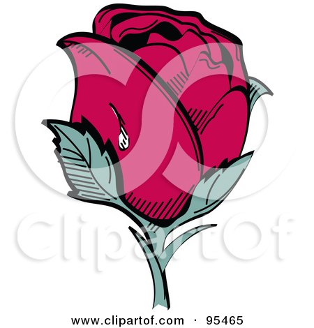 Royalty-Free (RF) Clipart Illustration of a Dew Drop On The Side Of A Single Red Rose by Andy Nortnik