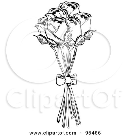Royalty-Free (RF) Clipart Illustration of a Bouquet Of Black And White Roses With A Bow by Andy Nortnik